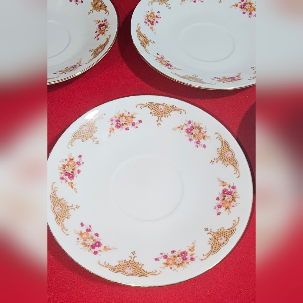 Vintage Chinese Bone China Demitasse Floral Saucer Set of 5 Made In China